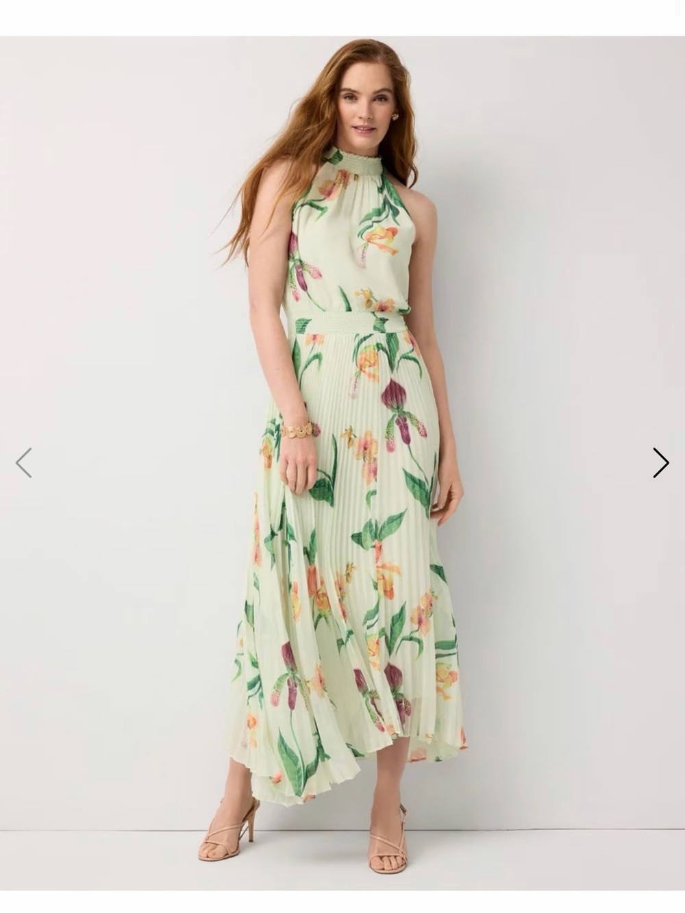 WHBM Sleeveless Pleated Halter Midi Dress
